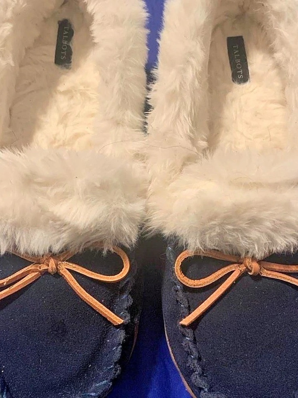 Talbots Faux Fur Lined Moccasin Houseshoe Slippers Cozy Warm Size 9 VGUC+